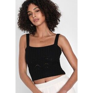 Lulus Point For Me Black Pointelle Knit Tank Top - Size S